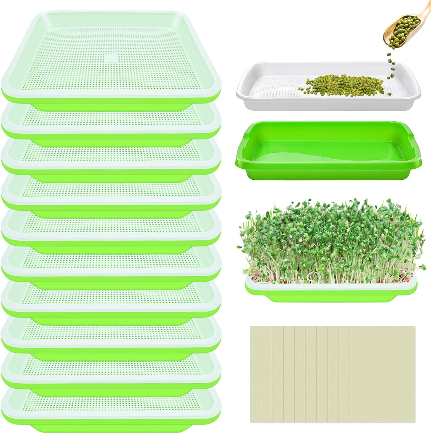 Legigo 10 Pack Green Seed Sprouter Trays- Soil-Free Cultivation Germin