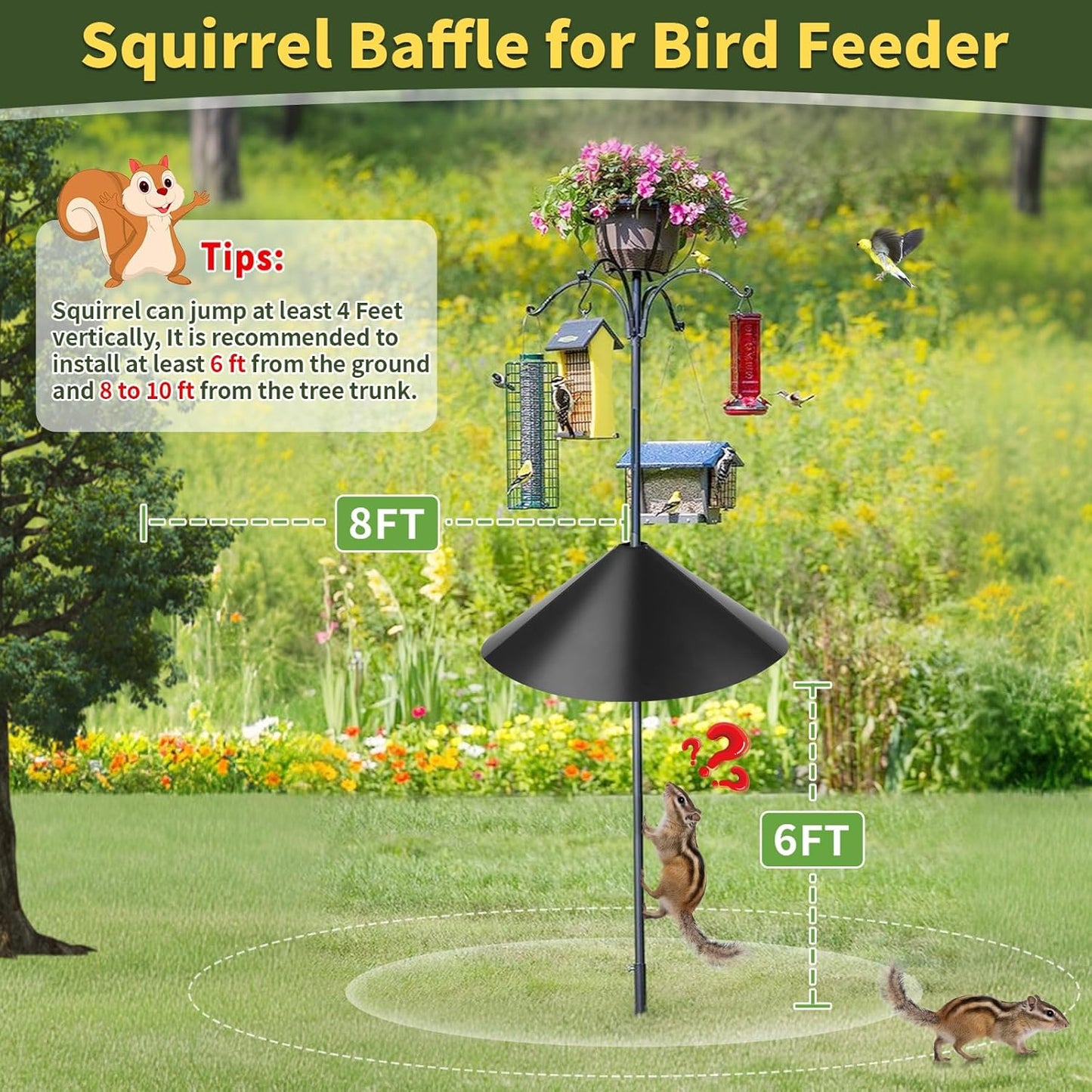 19 Inch Metal Squirrel Baffle,Squirrel Guard for Bird Feeder Without Screws Assemble,Hanging Baffle Outdoor Protect Bird Feeders and Pole Mount from Raccoon Squirrels Rodents