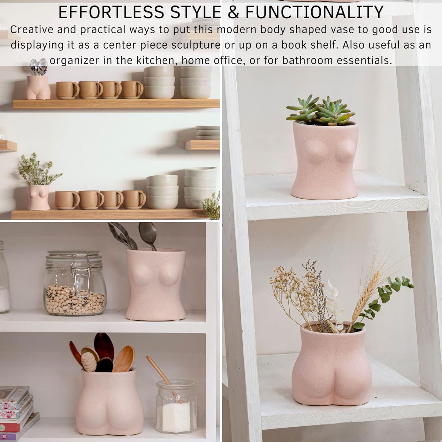 BASE ROOTS Plant Pot Ceramic Planter Vase with Drainage for Succulents, Cactus, Flowers - Ideal for Boho Indoor & Outdoor Garden, Aesthetic Living Room, Bedroom, Desk Organizer Decor & Gift Idea