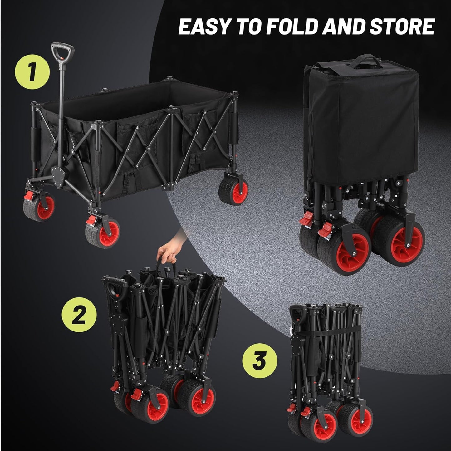 GAOMON 260L Large Collapsible Folding Wagon, Heavy Duty Beach Wagon Cart with Wheels, 400 Lbs Capacity Folding Shopping Cart with Side Bag and Cup Holders for Sports, Camping, Garden