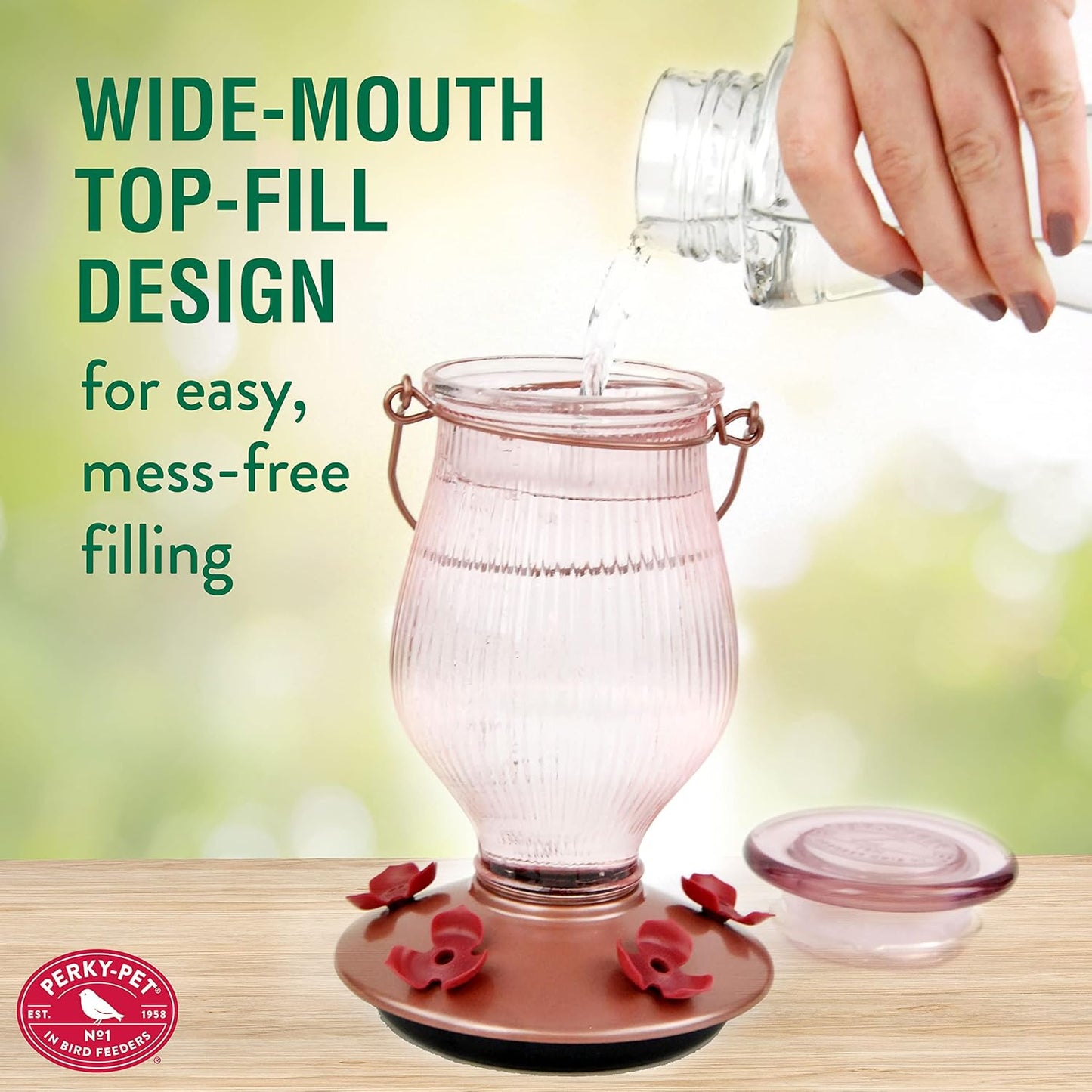 Perky-Pet 9104-2 Rose Gold Top-Fill Glass Hummingbird Feeder Rose Gold 24 oz Capacity