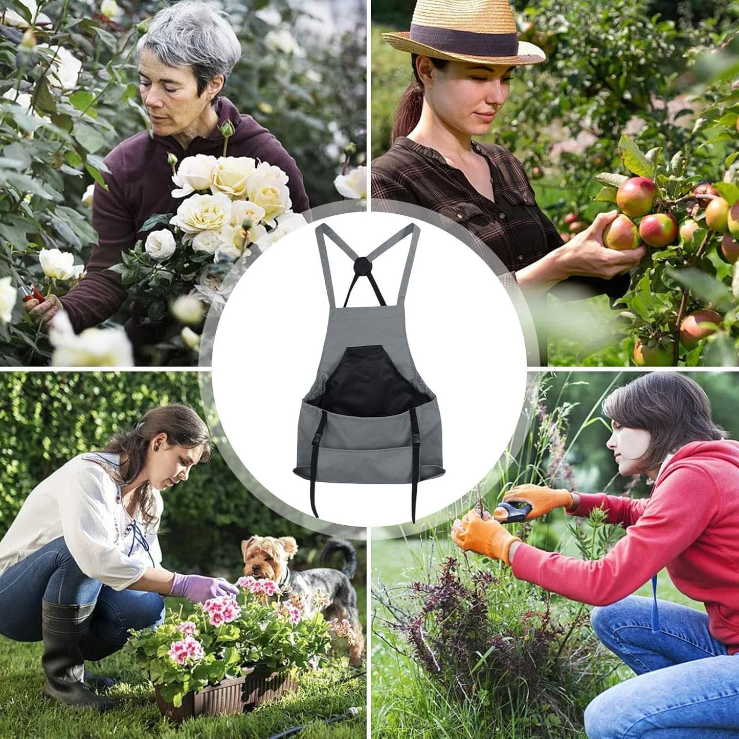 Farm Gardening Apron, Fruit Picking Utility Clothing, Large Pocket Crossover Back Apron for Women Men, Outdoor Garden Workwear, Planting Tool Storage, Gardening Accessories for Vegetable