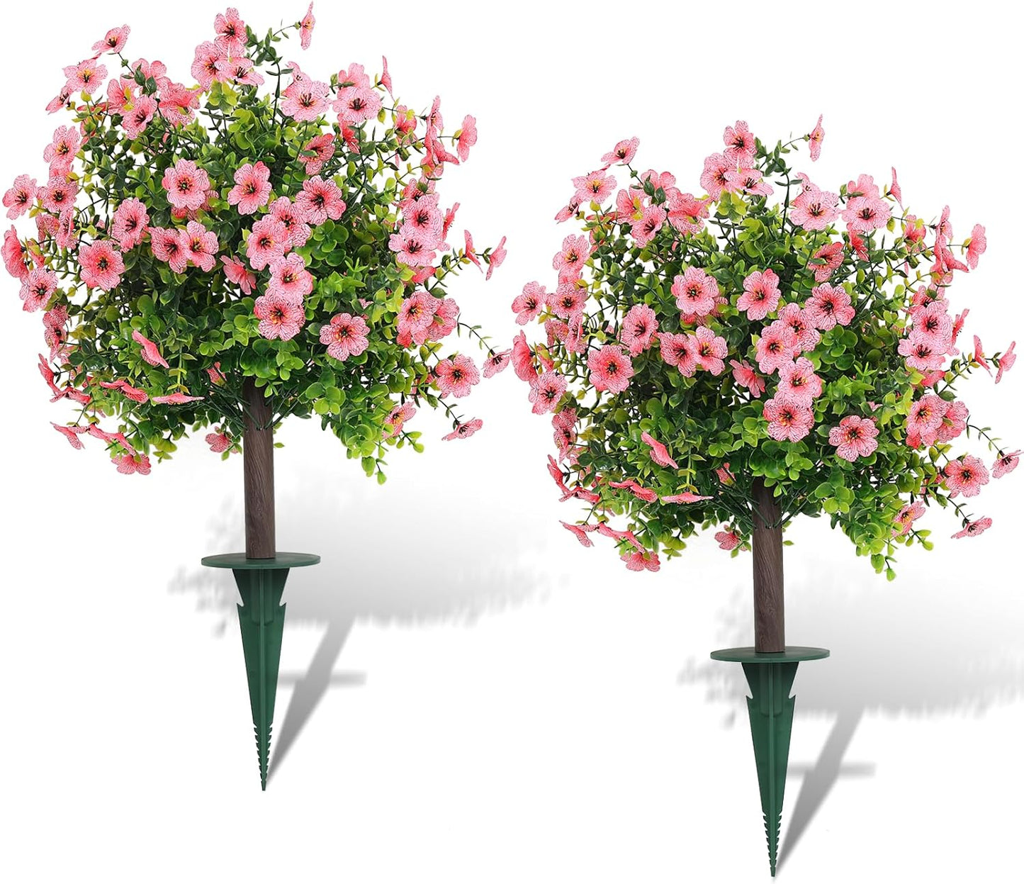 Set of 2 Artificial Shrubs for Outdoors UV Resistant Fake Bushes for Porch Balcony Patio Garden Yard Decor 17.7 Inches (Pink)