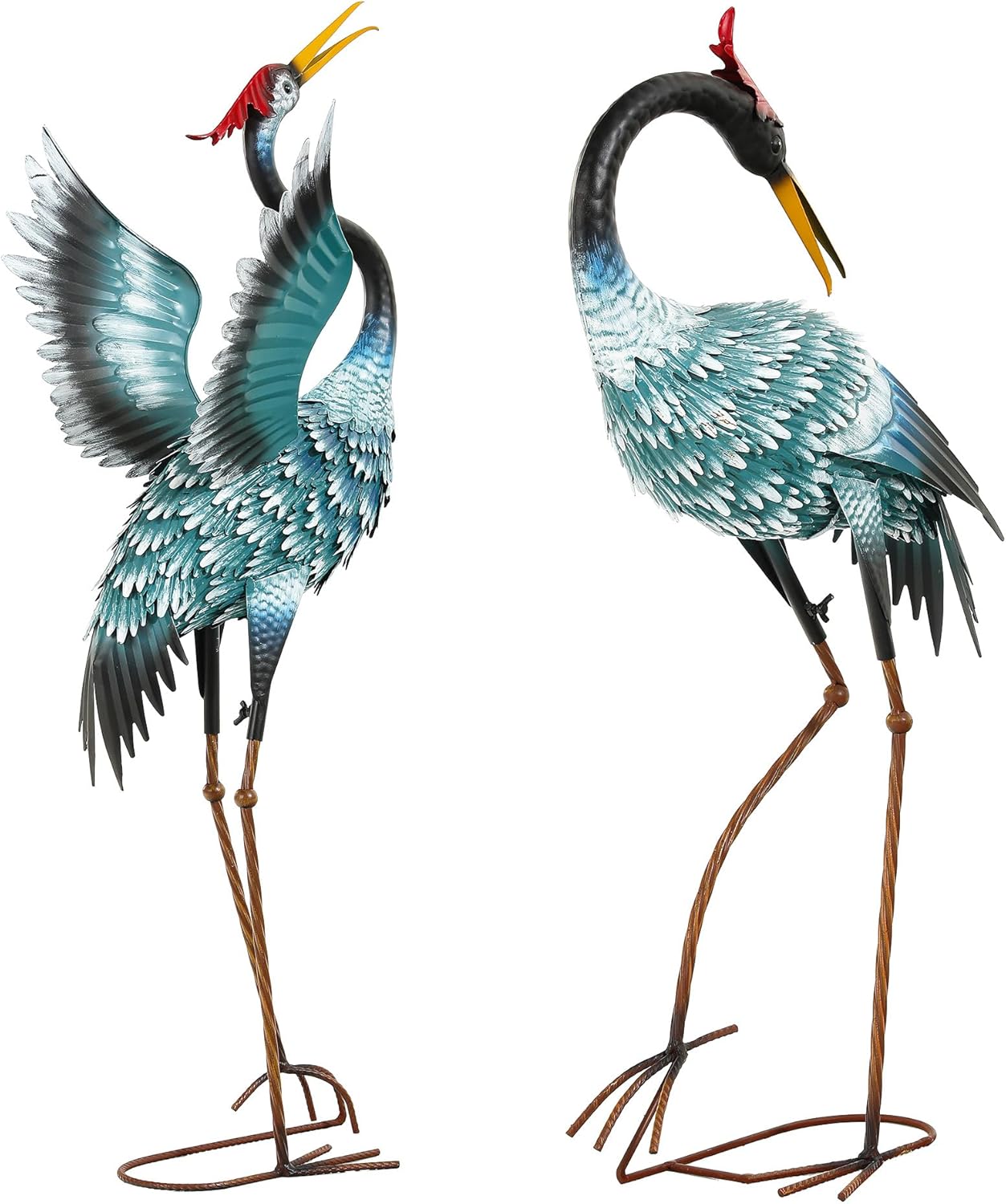 36.8" Metal Crane Garden Statue, Handcrafted Extra-Large Blue Heron De