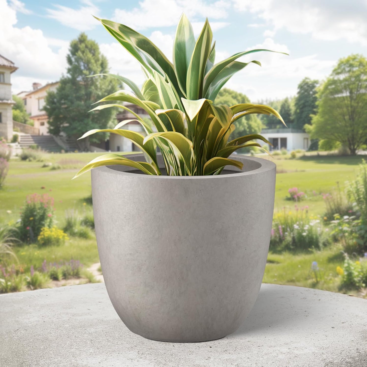 Kante 18 Inch Dia Round Concrete Planter, Indoor Outdoor Large Plant P