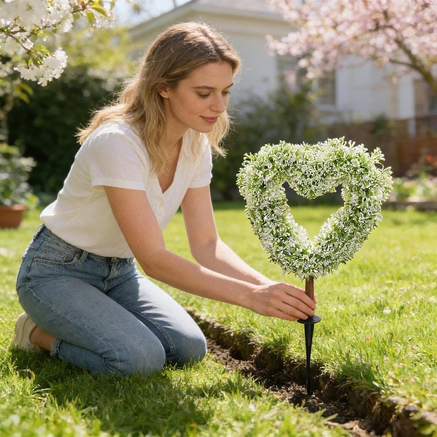Outdoor Topiary Decoration - Valentines Plant Decor, Artificial Heart Shaped Stakes, Durable Material, Spring Garden Planter Pot, Courtyard Porch Wedding Farmhouse, Backyard Outdoor Display