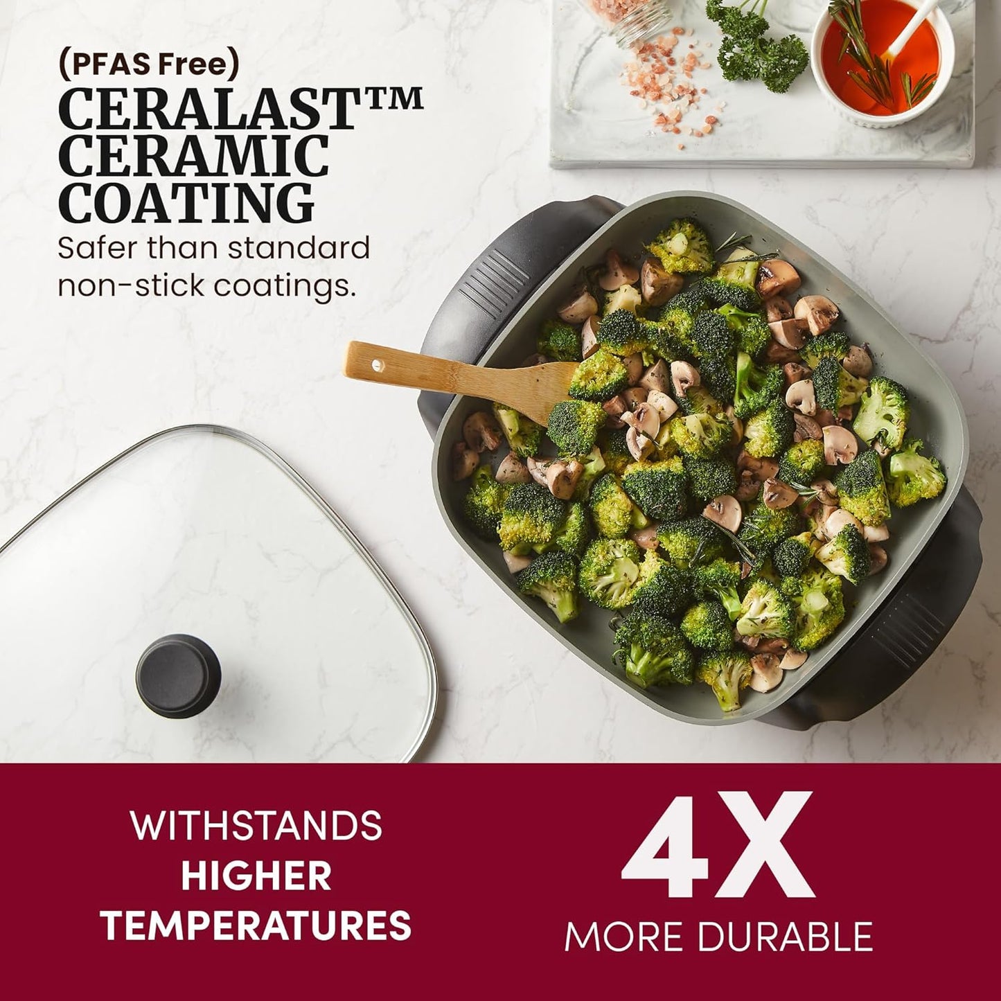 Elite Gourmet 12"x12"x2.15” Ceralast™ PFAS Free Ceramic Electric Skill