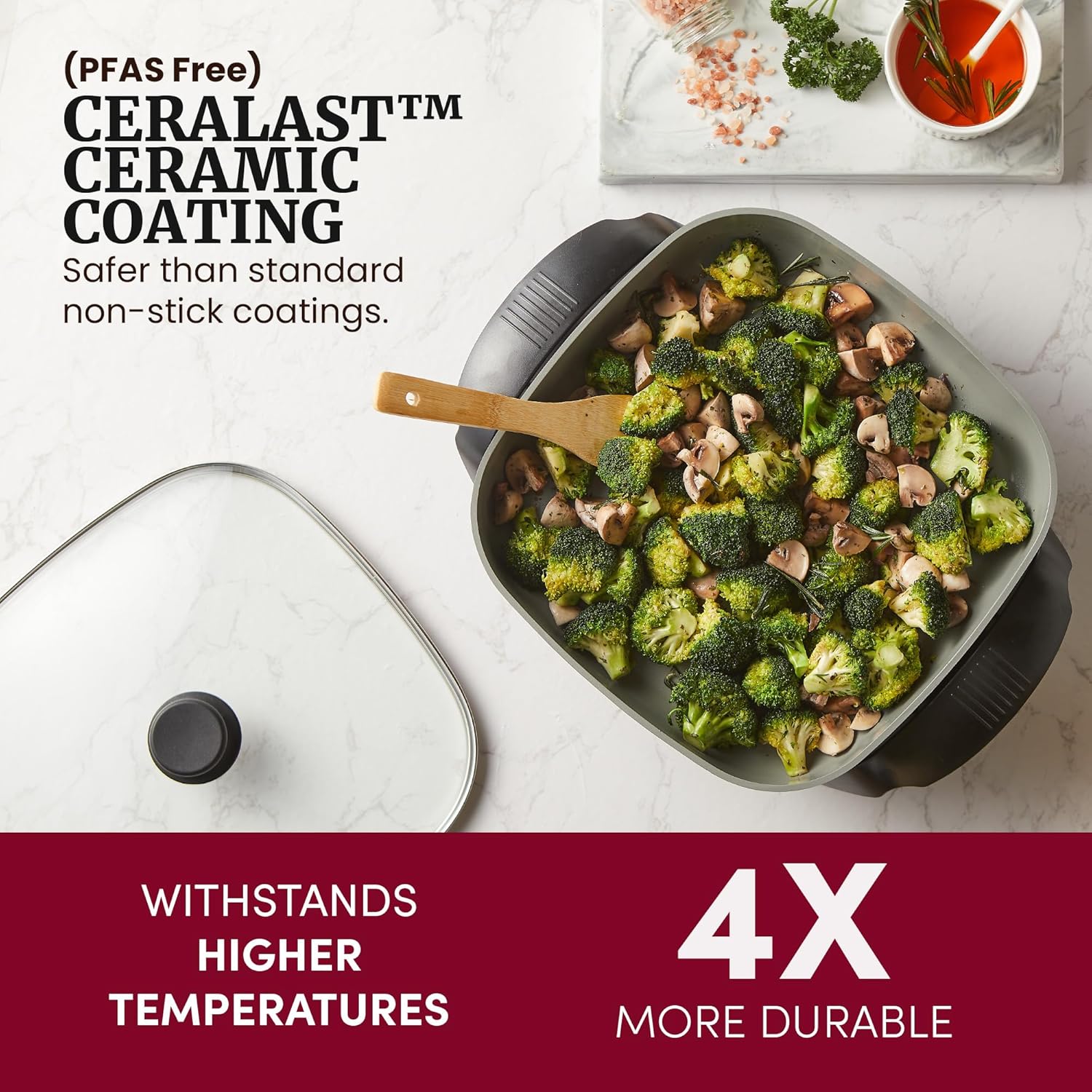Elite Gourmet 12"x12"x2.15” Ceralast™ PFAS Free Ceramic Electric Skill