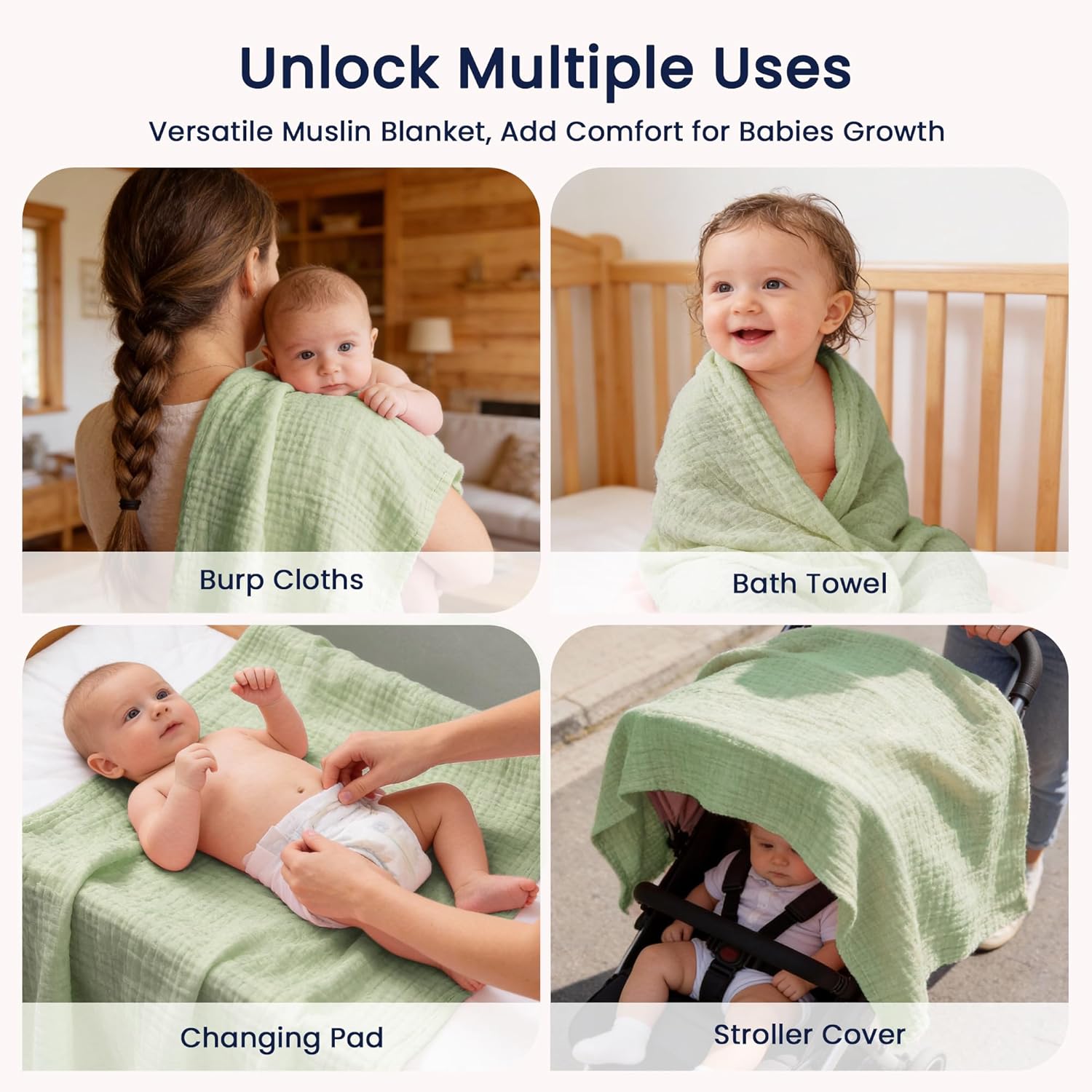 EXQ Home Muslin Swaddle Blankets for Baby, 3 Pack Cotton Breathable So