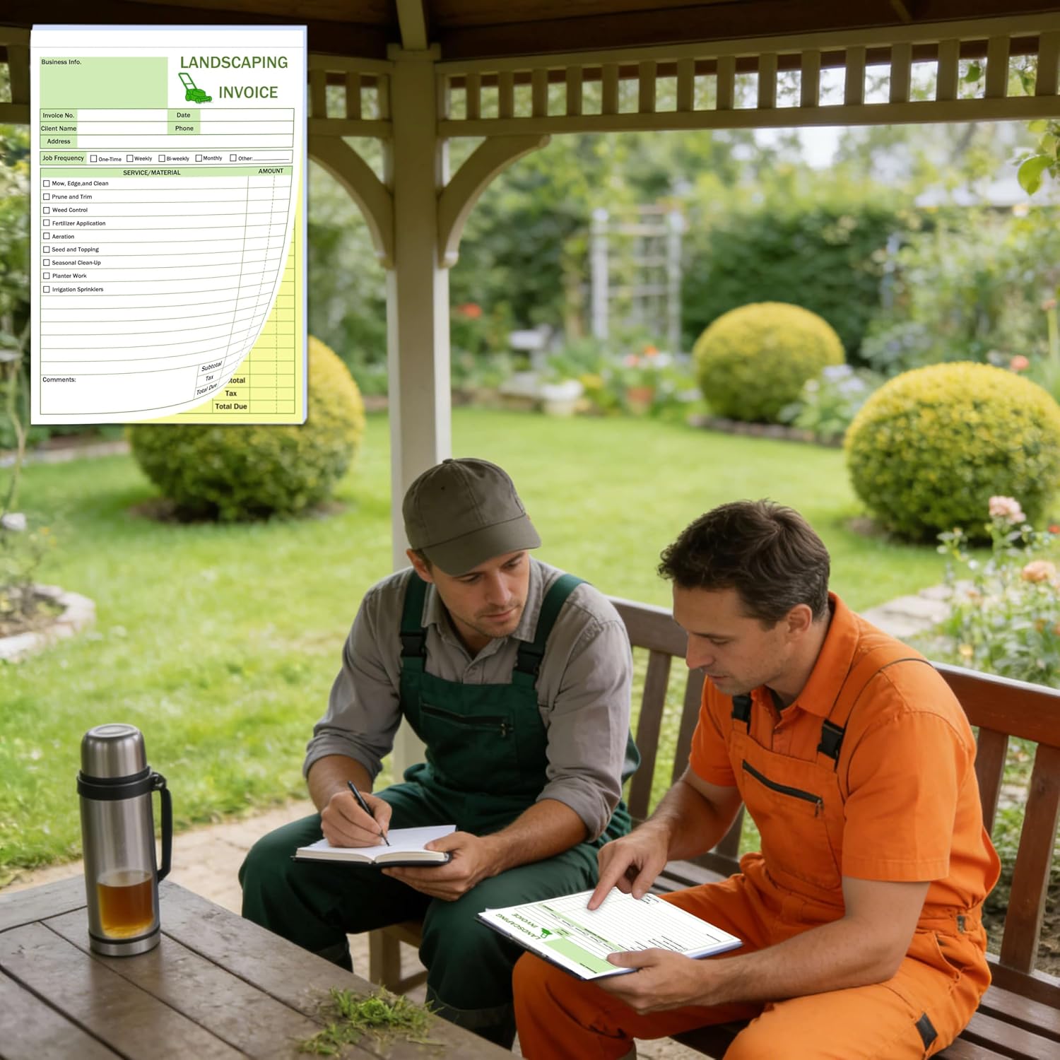 Garden Service Invoice Receipt Book, 2-Part Carbonless Landscaping Inv