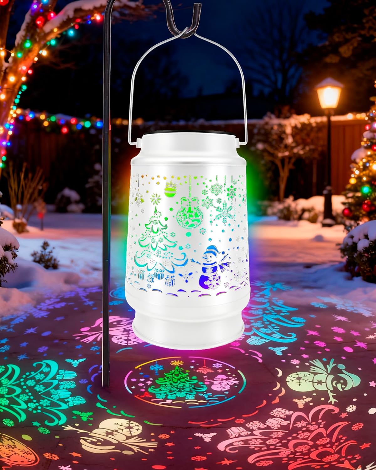 2 Pack Christmas Solar Lanterns Outdoor Waterproof Garden Decor,Metal Hanging RGB LED Decorative Light Birthday Gardening Gifts for Women Men Mom Grandma Patio Yard Lawn Backyard Front Porch White