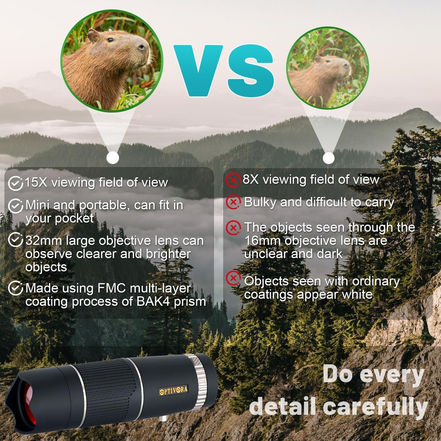 15×32 Mini Telescope for Adults High Powered,Compact Size,Ideal for Use as a Small Monocular for Bird Watching,Pocket Telescope Adults for Outdoor Activities to Use,with Smartphone Adapter