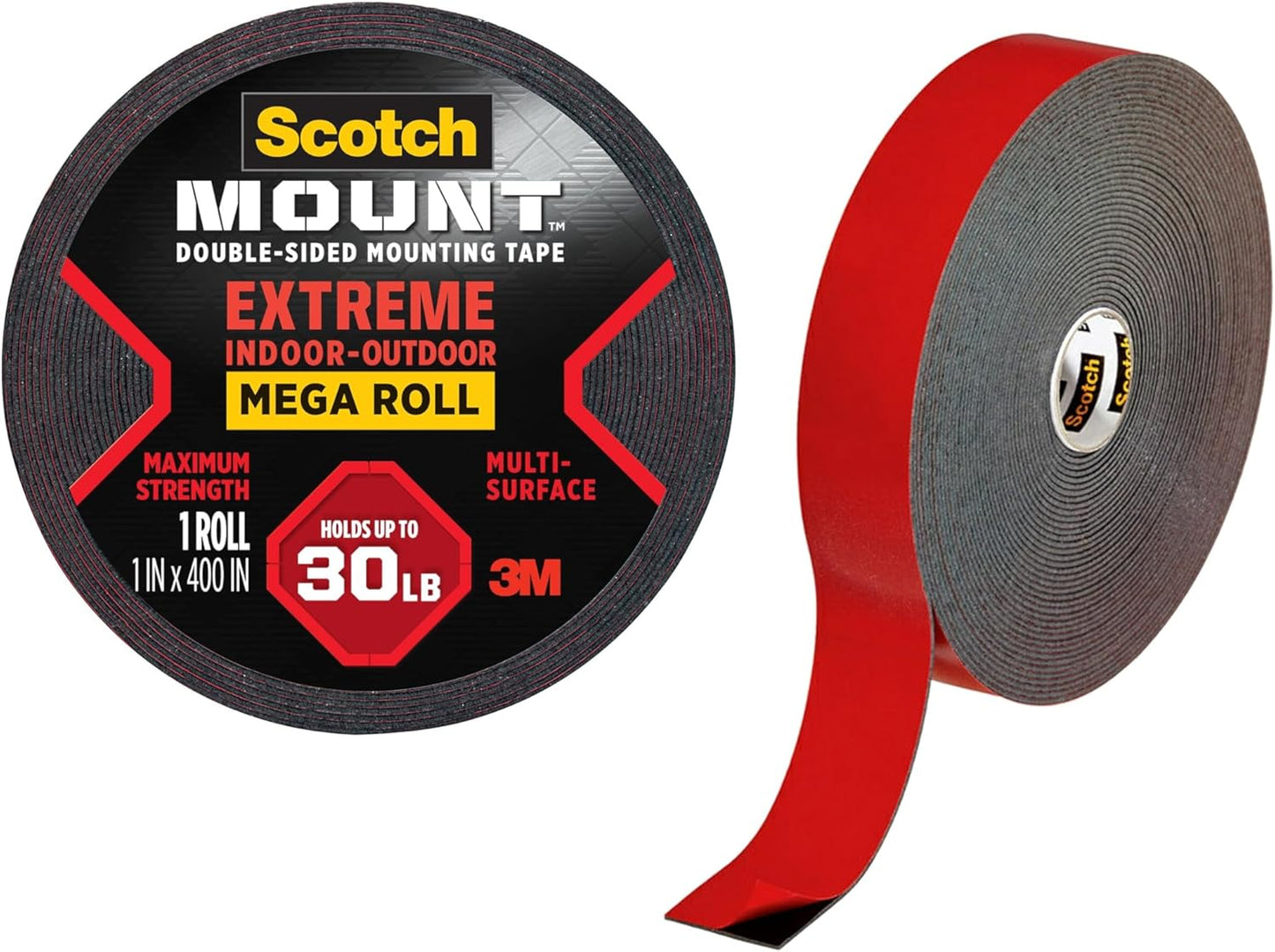 Scotch-Mount Double Sided Mounting Tape Heavy Duty, Black Extreme Mounting Tape, 1 Roll Adhesive Tape, 1 in x 400 in Wall Tape (33.3ft), Our Strongest Tape For Our Toughest Jobs (414H-Long-DC)