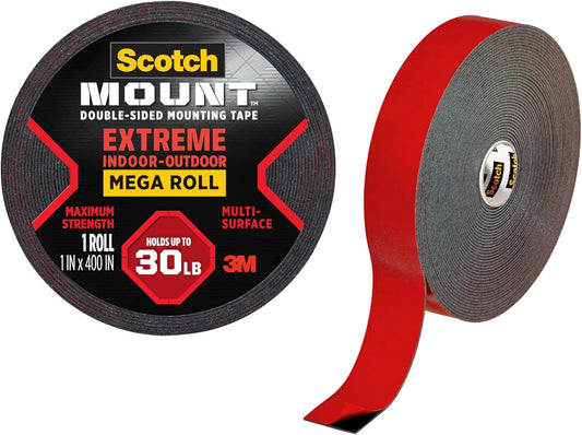 Scotch-Mount Double Sided Mounting Tape Heavy Duty, Black Extreme Mounting Tape, 1 Roll Adhesive Tape, 1 in x 400 in Wall Tape (33.3ft), Our Strongest Tape For Our Toughest Jobs (414H-Long-DC)