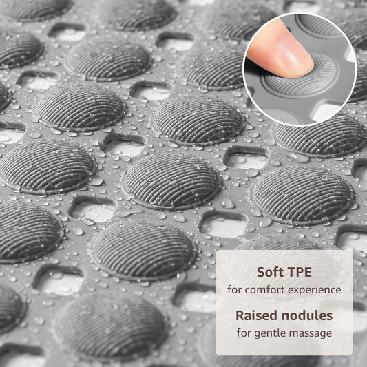 OTHWAY Bath Tub Shower Mat Non Slip, Bathtub Floor Liner Mats for Inside Shower Bathroom, Suction Cups and Drain Holes for Feet Scrubbing, Machine Washable, Soft on Feet, 35x16 Inch, Grey