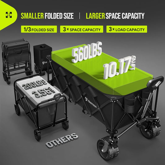300L Extra Large Wagons Carts Foldable, 560LBS Heavy Duty Collapsible 