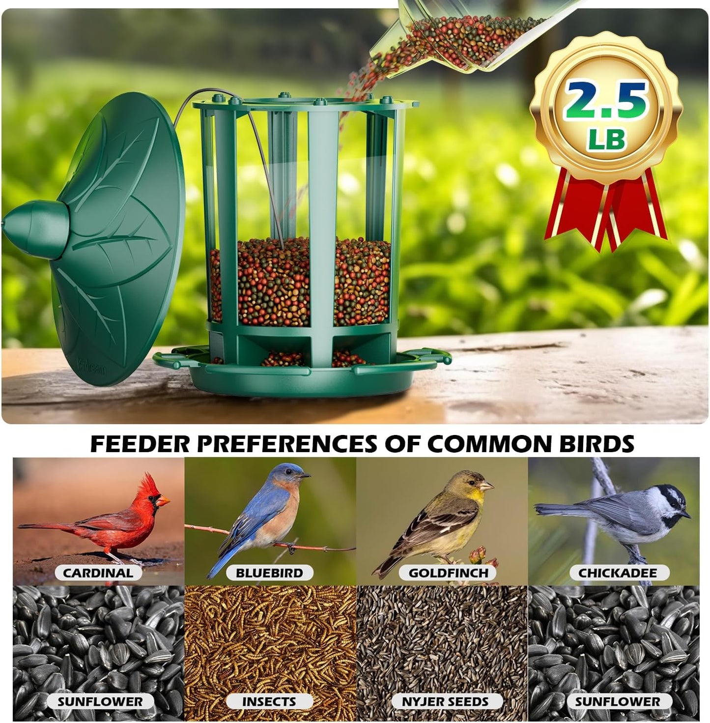 Birdream Bird Feeders for Outdoors, Classic Castle Design Fun Assembly Hanging Bird Feeder, Attracting Wild Birds Cardinals Goldfinches Chickadees Finches Sparrows - Green
