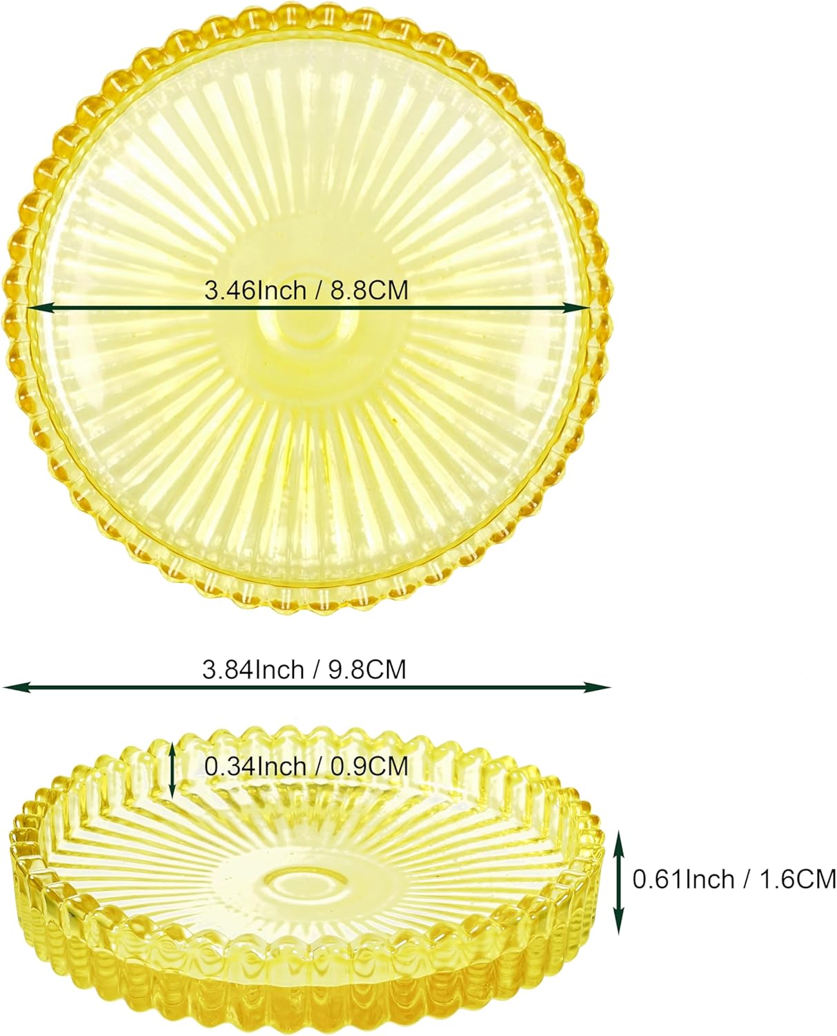 3.8 Inch Yellow Glass Pillar Candle Holder Plates Set of 2 Coaster Holder Round Candle Stand for Table Centerpieces, Wedding,Party,and Home Decor