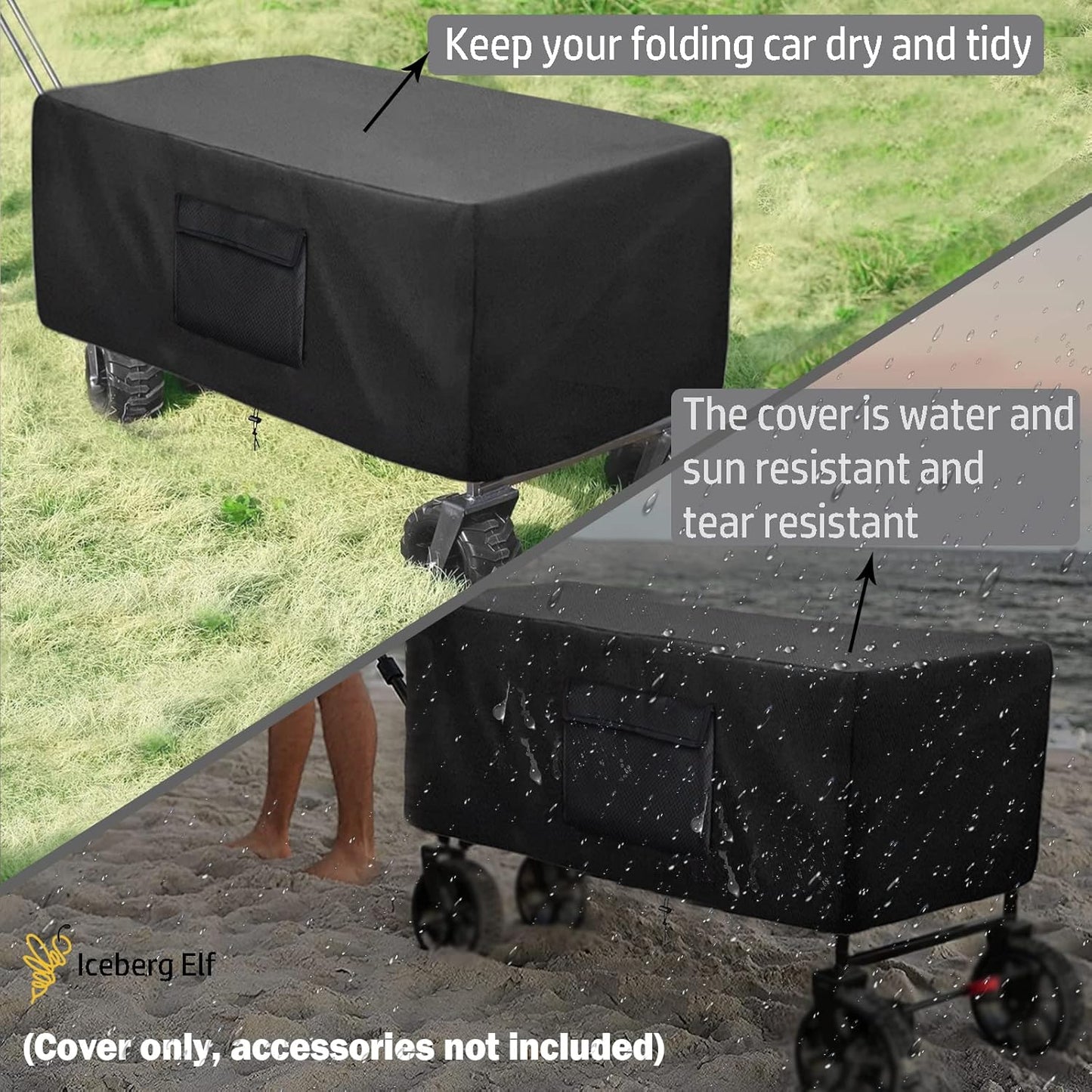 Extended Wagon Cover,Waterproof Wagon Covers,54" L x 22" W x 24" H 420D Heavy-Duty Rainproof Fabric,Easy to Clean Folding Wagon Cover,Long Black