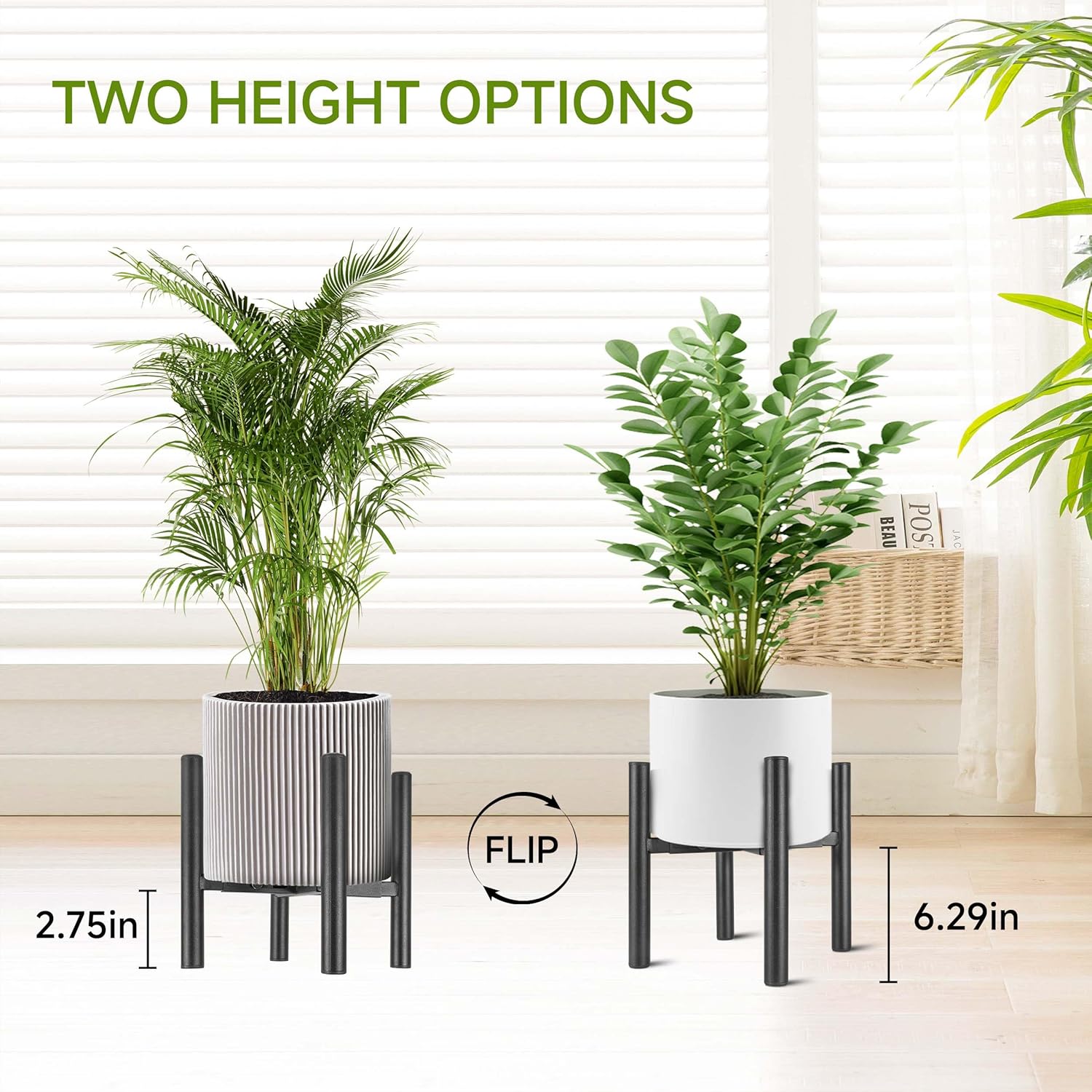 2PCS Adjustable Metal Plant Stand Black, Fits 8-13 Inch Heavy Duty Flo