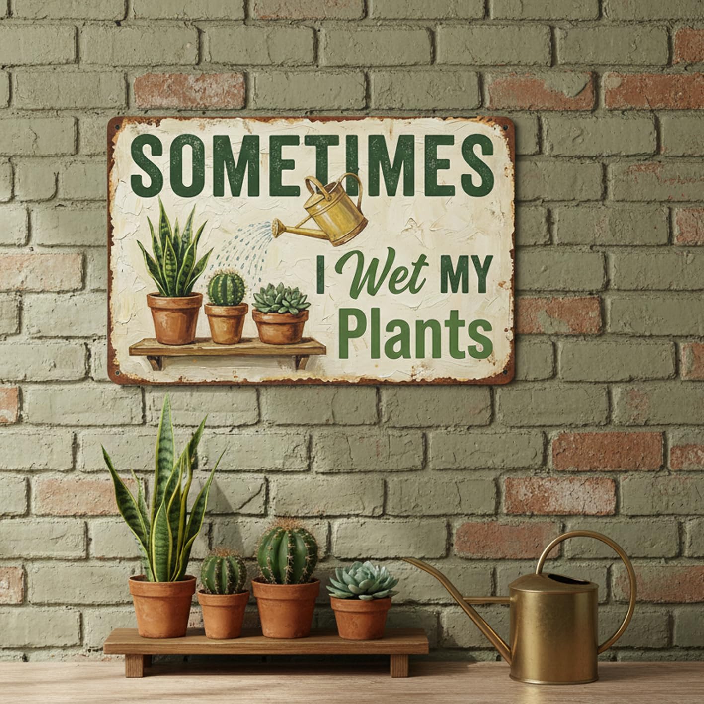 Funny Plant Tin Sign - "Sometimes My Plants", ucculent & Cactus Metal Art, Metal Sign - 8x12 Aluminum Wall Decor for Shed, Bathroom, Garden, Sunroom, Housewarming Gift