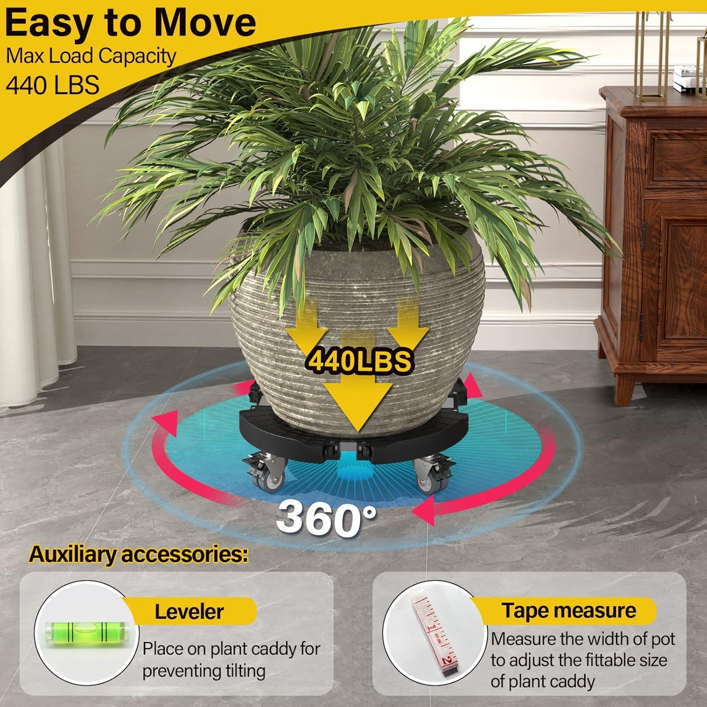 Goovilla Heavy Duty Plant Stand with Wheels, 1Pack Adjustable 15-22 Pl