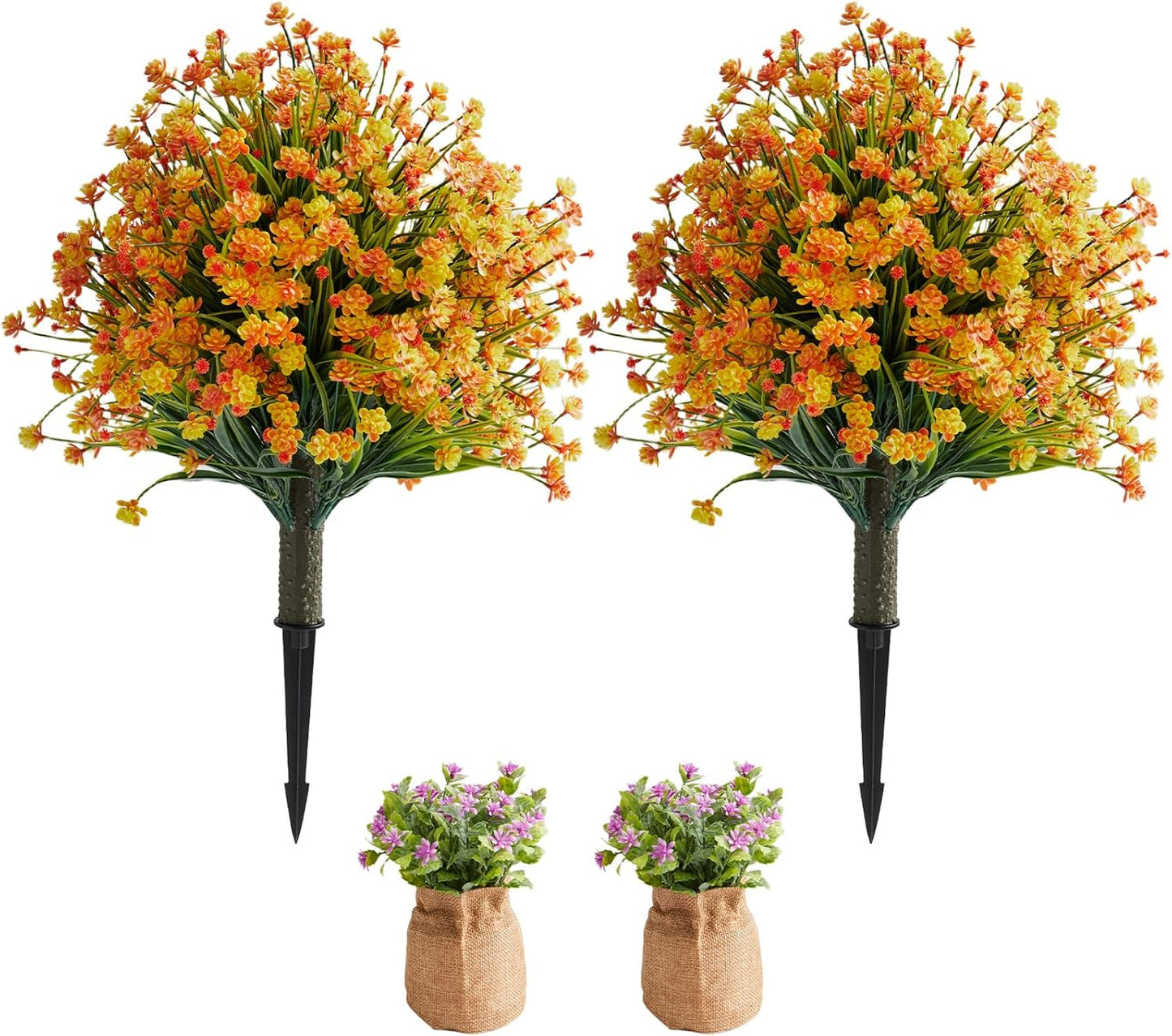 Artificial Monkey Grass Stem with Orange-Red Flowers, Set of 2 Faux Ev