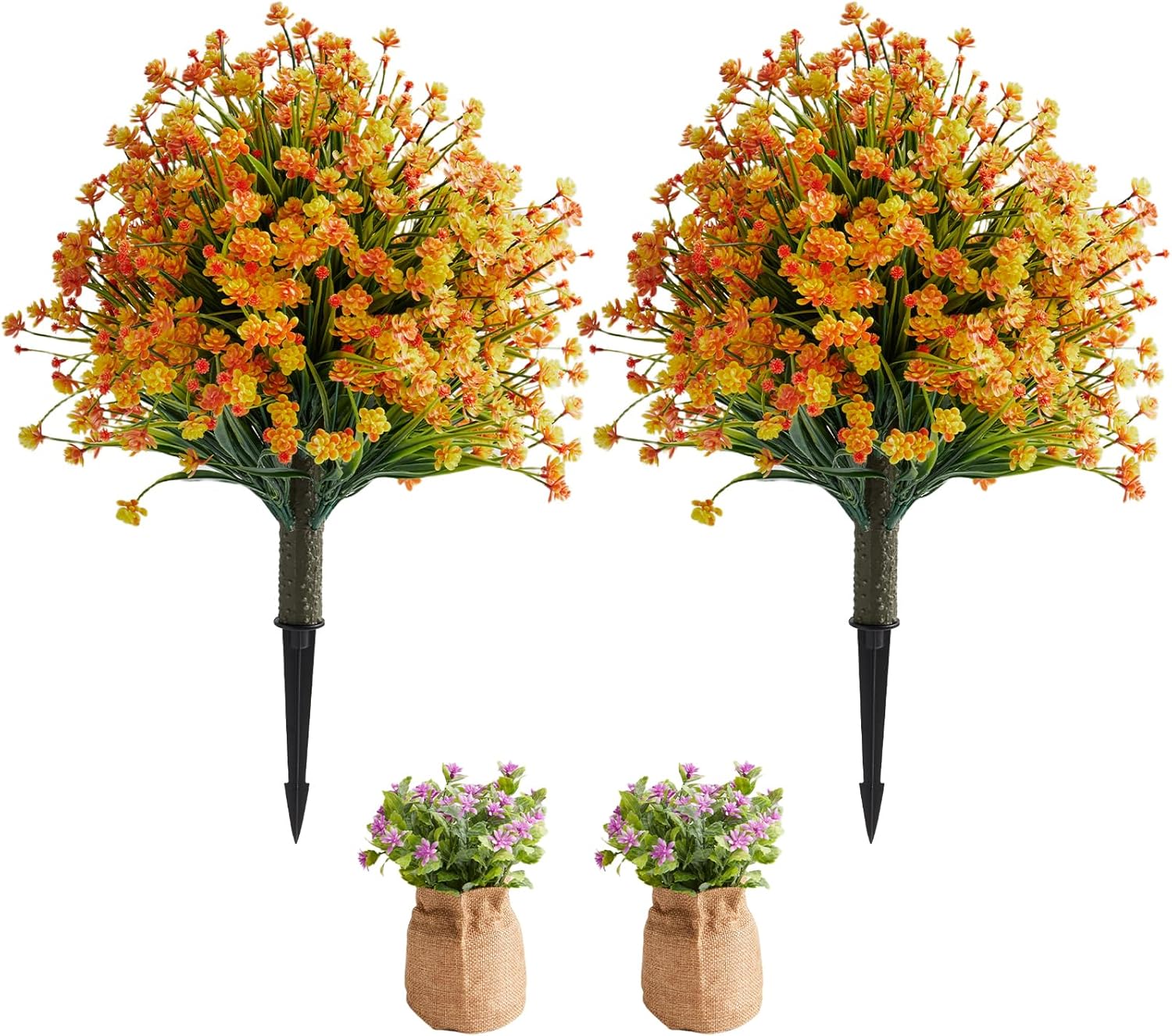 Artificial Monkey Grass Stem with Orange-Red Flowers, Set of 2 Faux Ev
