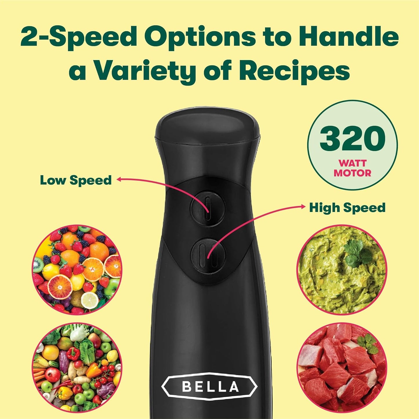 BELLA Immersion Hand Blender, Portable Mixer with Whisk Attachment - E