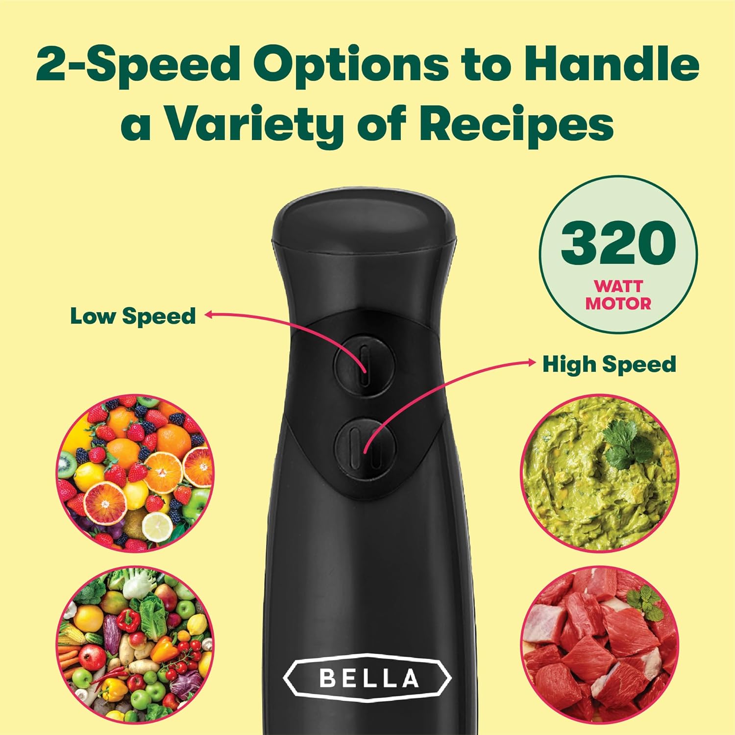 BELLA Immersion Hand Blender, Portable Mixer with Whisk Attachment - E