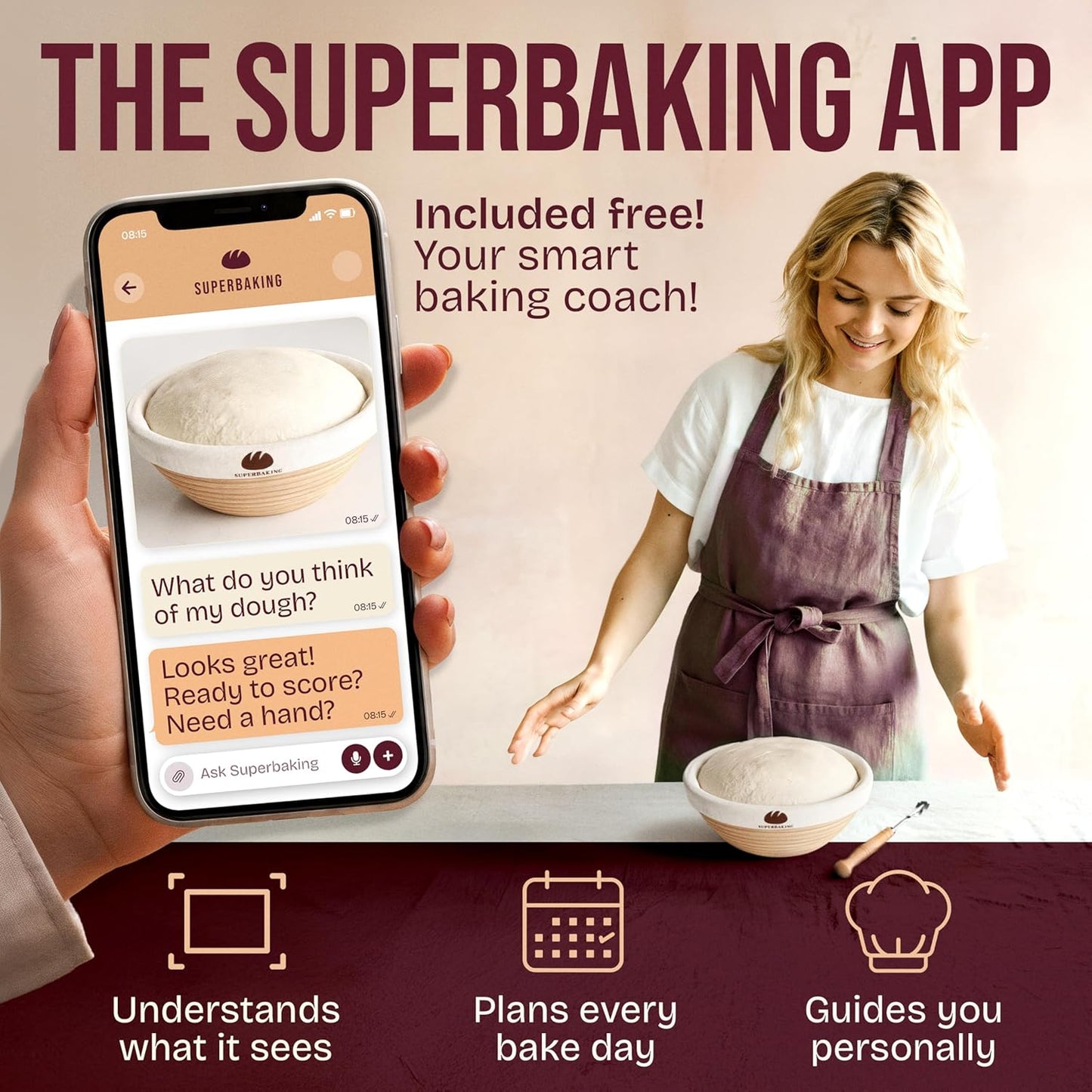 Superbaking Sourdough Starter Kit, 9" Round Banneton Bread Proofing Ba