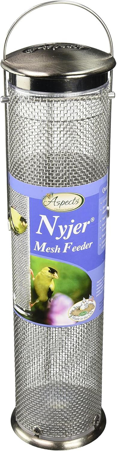 Aspects Nyjer Seed Mesh Wire Finch Bird Feeder, Brushed Nickel,Medium