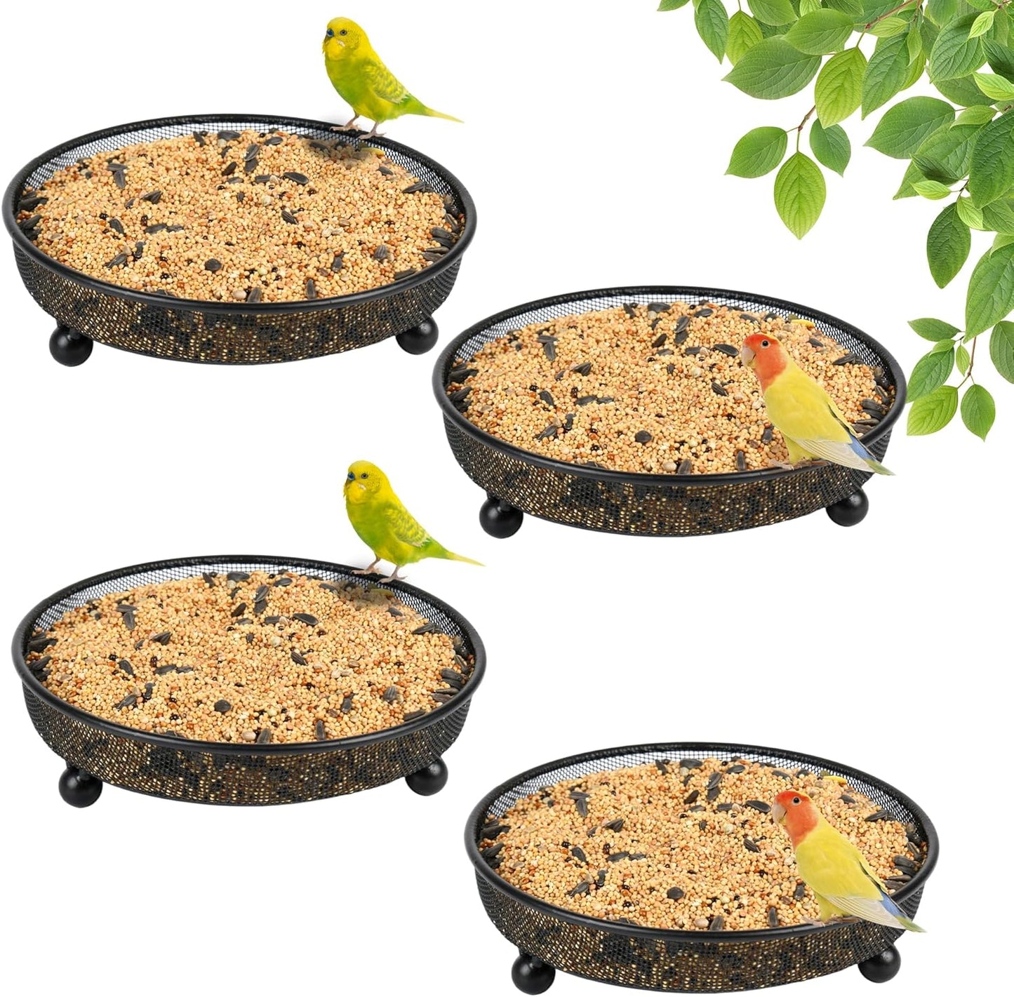 4 Pcs 7 Inch Metal Ground Bird Feeder Tray with Mesh Platform for Outdoor Wild Birds and Squirrels Featuring Rust Resistant Design for Garden Yard and Patio Use (Round)