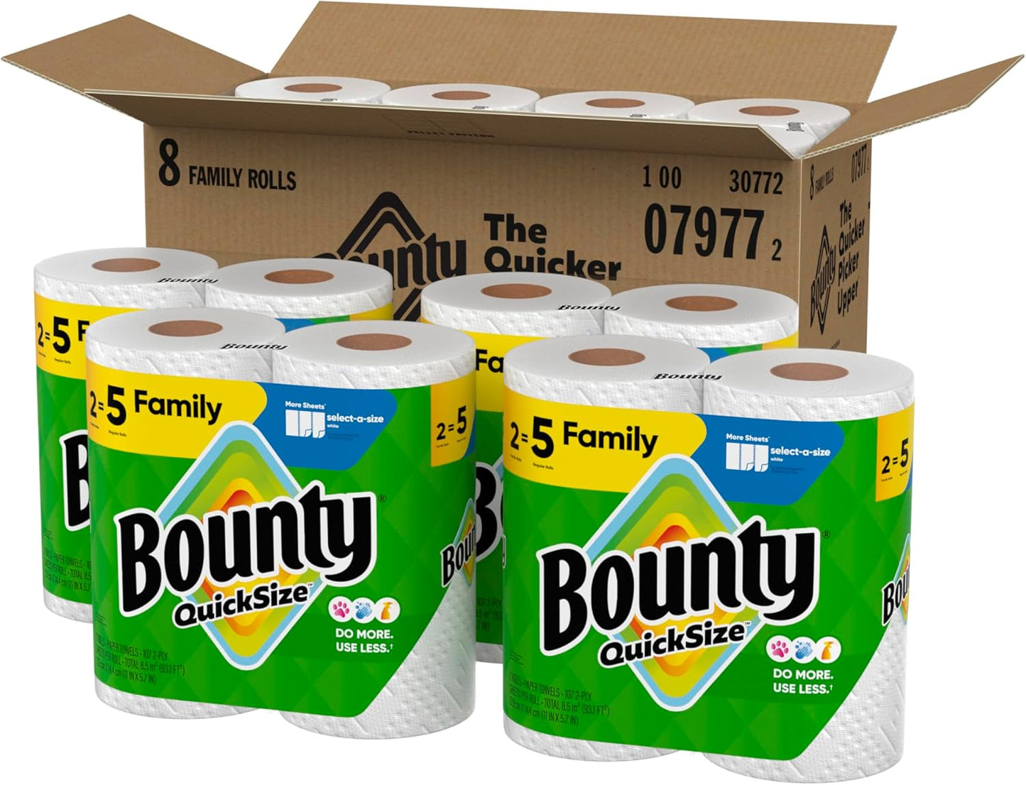 Bounty Quick Size Paper Towels, White, 8 Family Rolls