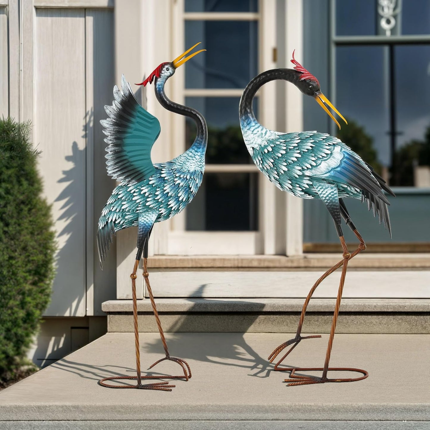 36.8" Metal Crane Garden Statue, Handcrafted Extra-Large Blue Heron De