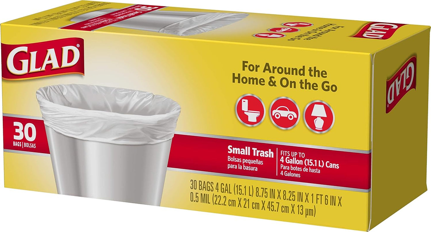 Glad Trash Bags, Small Garbage Bags - 4 Gallon White Trash Bag - 30 Co