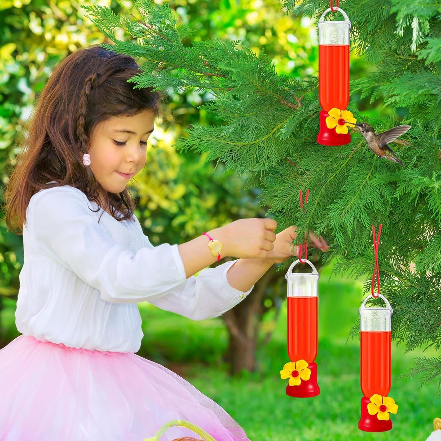 Sunnyray 10 Pack Small Hummingbird Feeder for Outdoors Mini Plastic Feeders with S Hook and Cleaning Brush for Outdoors Window Hanging