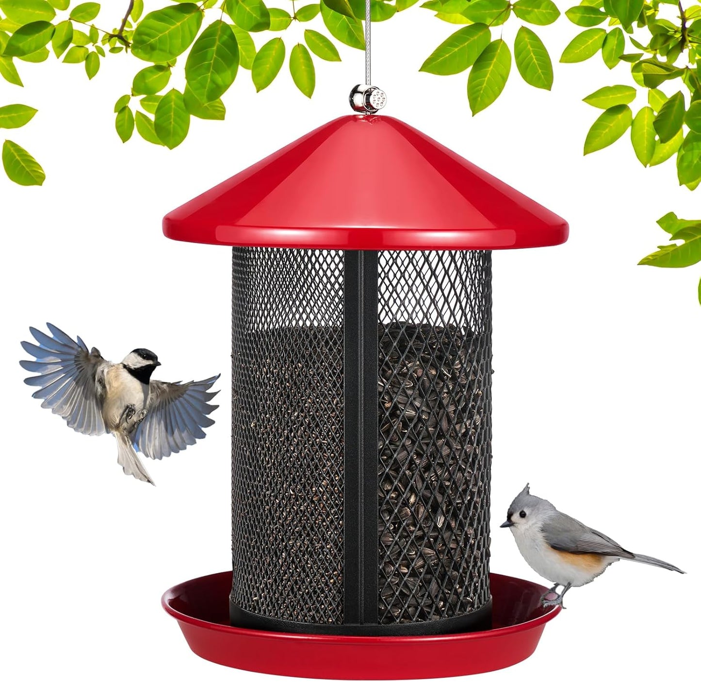 Veehoo Metal Bird Feeder for Outdoors-Dual Seed Chambers & Wild Bird F