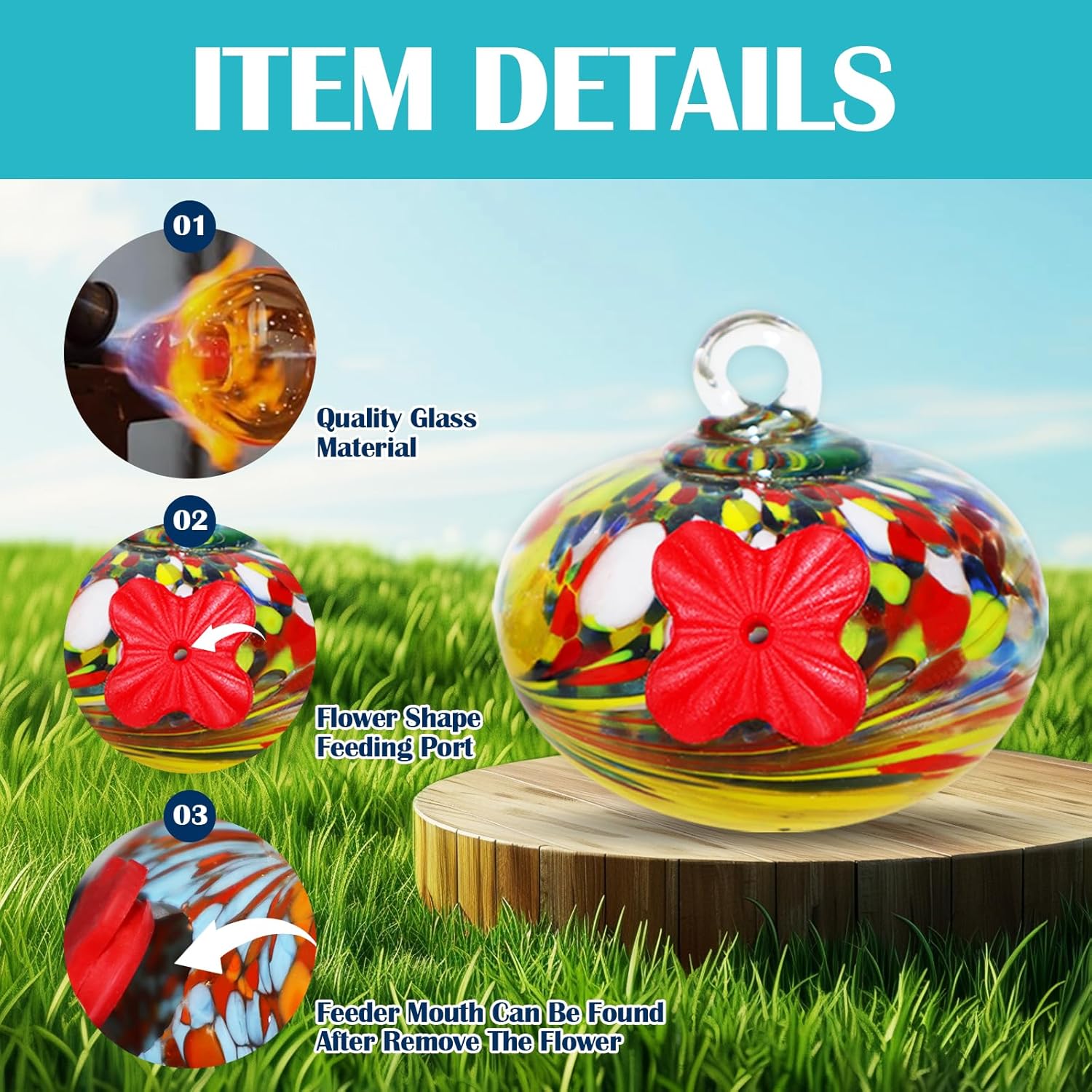 Glass Hummingbird Feeder for Outdoors 6 PCS Small Hand Blown Glass Bir