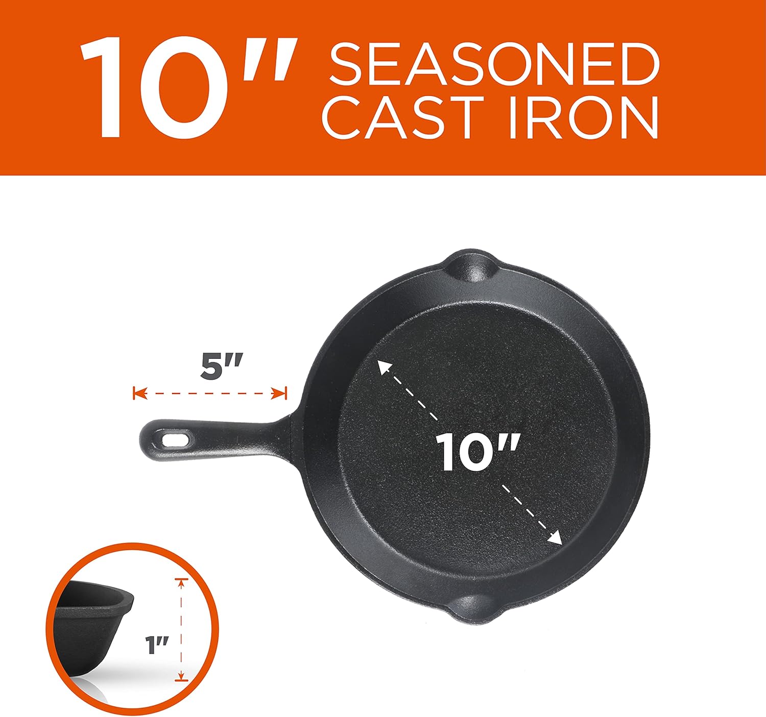 Commercial CHEF 3-Piece Cast Iron Skillet Set – 8 inch, 10 inch, and 1