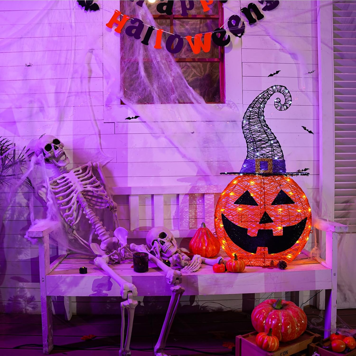 3FT Halloween Decorations Outdoor, 75 LED Pre-Lit Light Up Halloween P