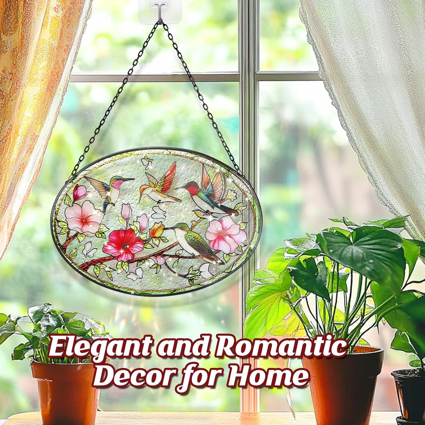 Hummingbird Stained Glass Window Hanging - 6.7" x 9.4" Hummingbird Gif