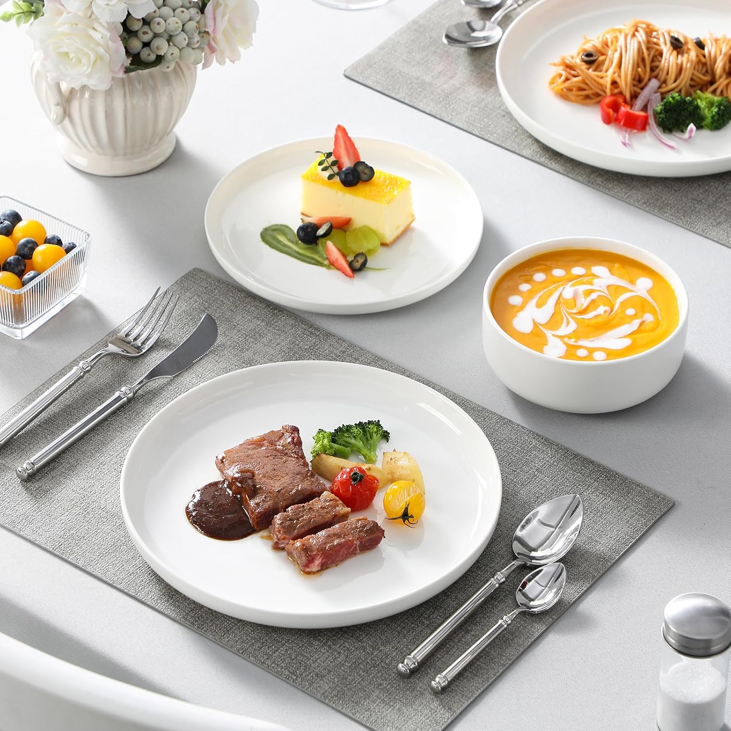 MALACASA Plates and Bowls Sets, 12 Pieces Porcelain Dinnerware Sets Di