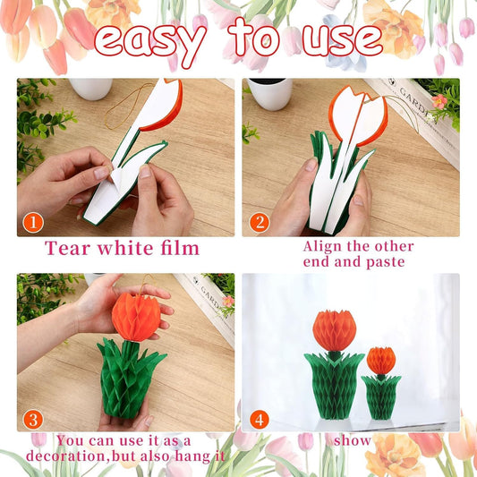 JULMELON 12Pcs Tulip Honeycomb Decoration, Spring Tulip Flower Honeyco