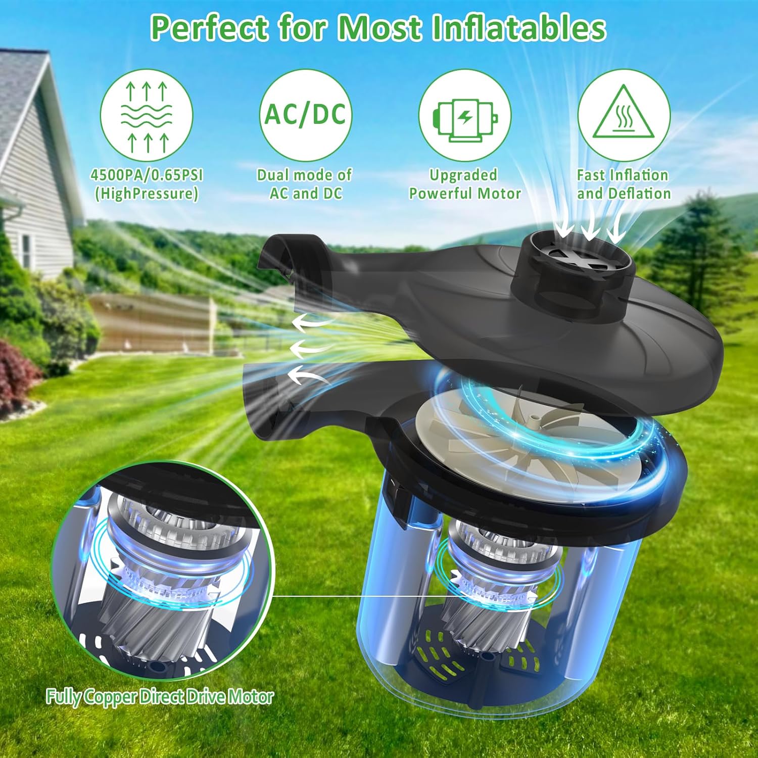 AGPTEK Electric Air Pump,Portable Air Pump with 3 Nozzles, 4.5kPa Quic