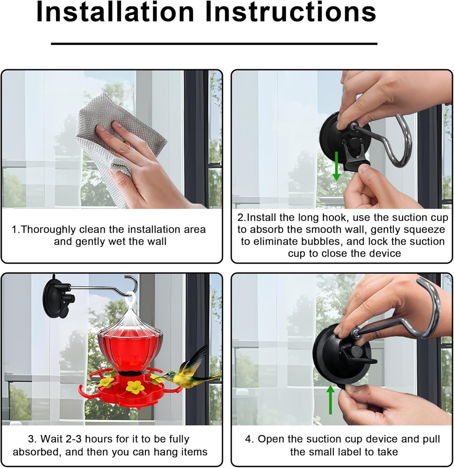 4pcs Window Suction Hooks for Bird Feeders - Compatible with Hummingbi