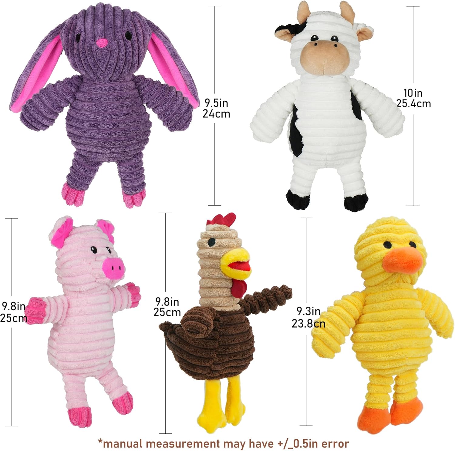 Prime Pets Dog Toys, 5 Pack, Plush Dog Squeaky Toys, Assortment Value 