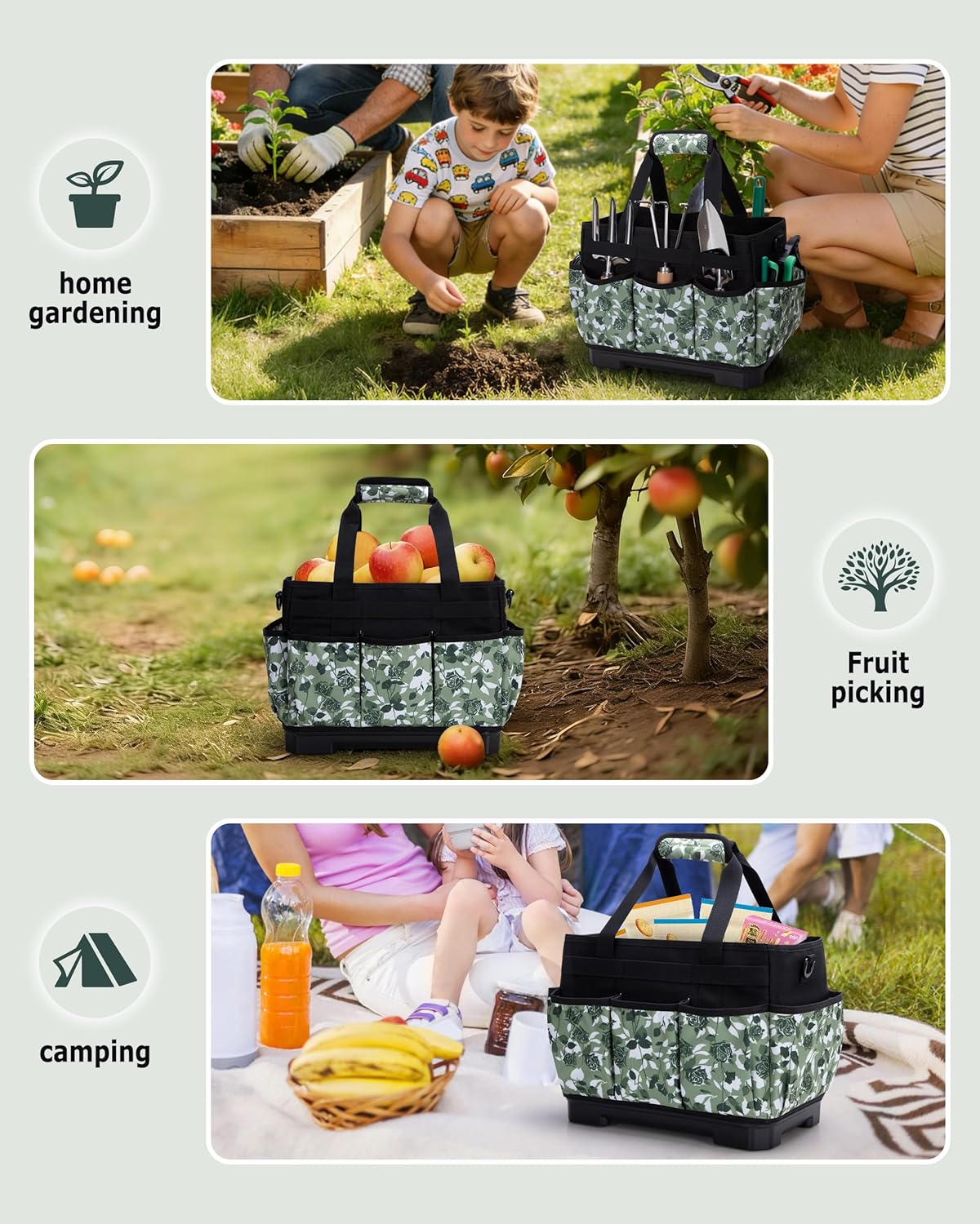 Garden Tool Bag with Hard Bottom, Garden Tote with Shoulder Strap and 