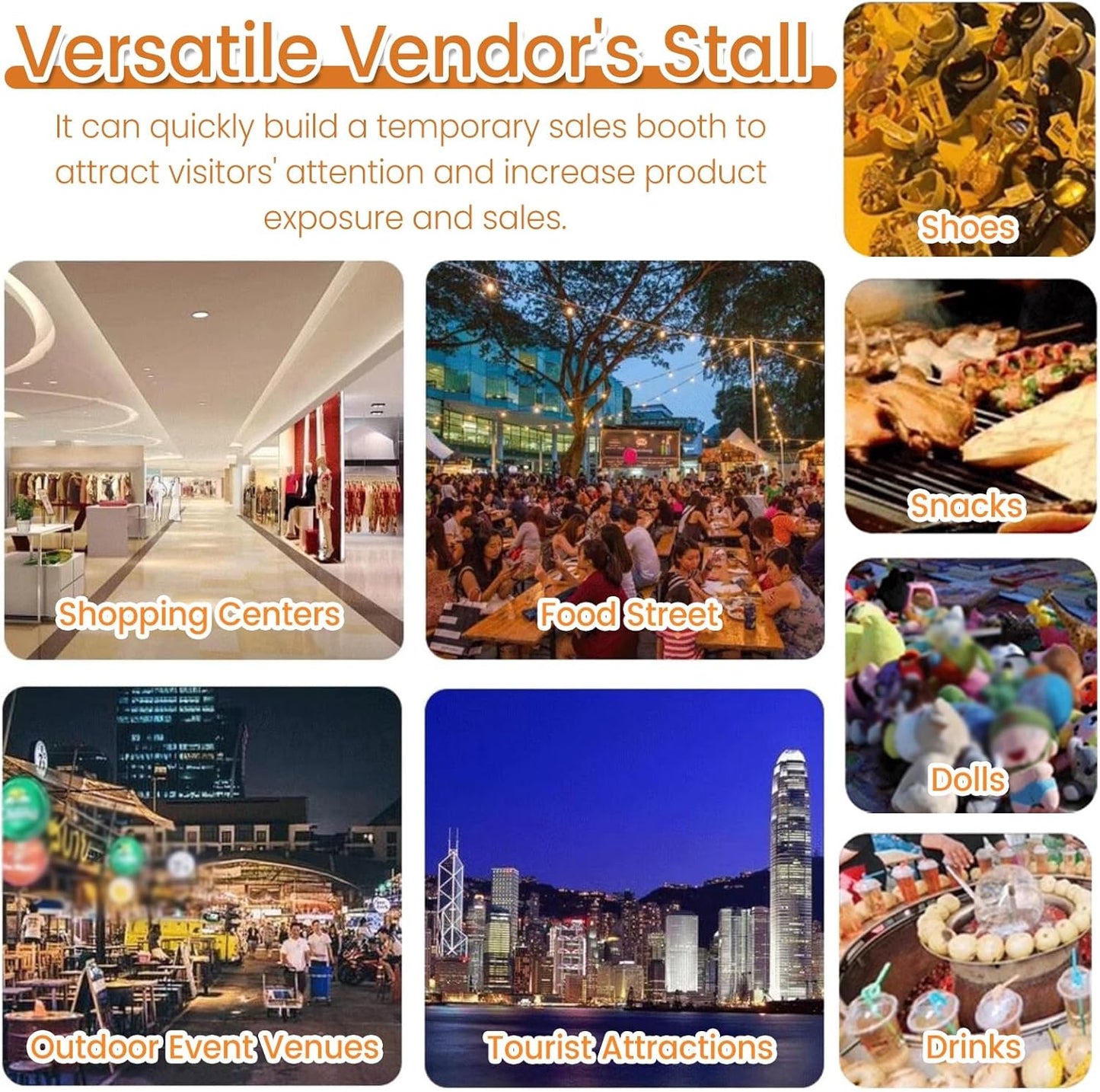 Portable Folding Vendor Cart on Wheels, Lightweight Market Stall Display Stand for Food, Flowers & More, Ideal for Farmers Markets & Outdoor Events