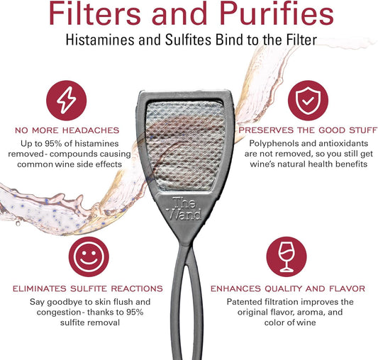 PureWine The Wand Wine Purifier - Red & White Wine Filters for Histami